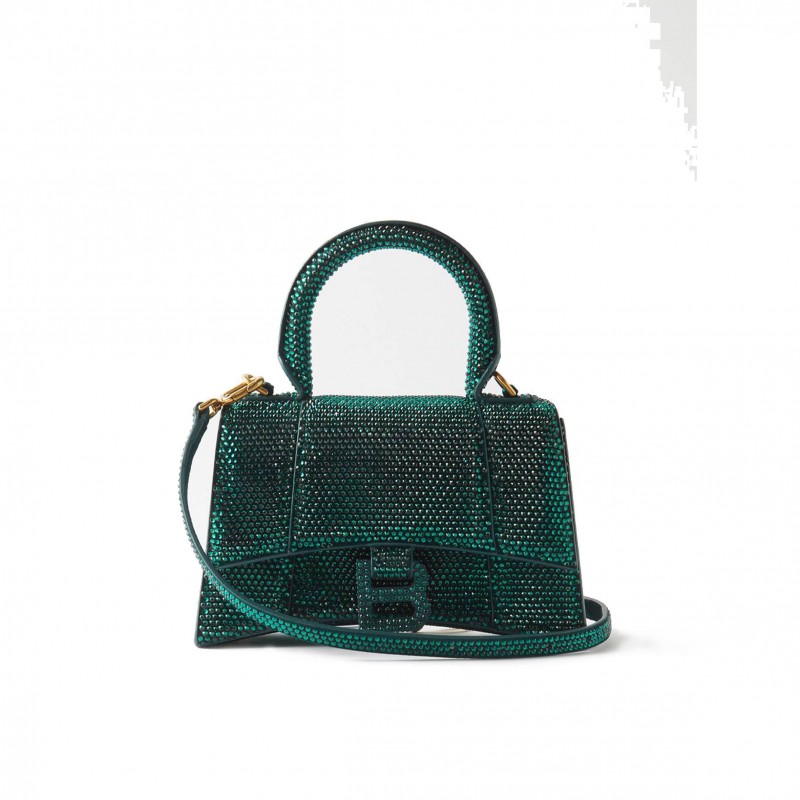 BALENCIAGA GREEN HOURGLASS XS CRYSTAL-EMBELLISHED CROSS-BODY BAG MATCHESFASHION US (19*12.1*7.6cm)