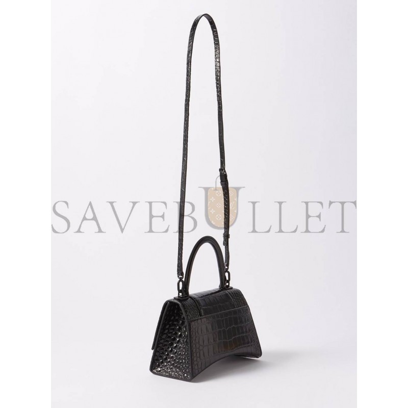 BALENCIAGA BLACK HOURGLASS S CROCODILE-EFFECT LEATHER BAG MATCHESFASHION US (22.5*15*10cm)