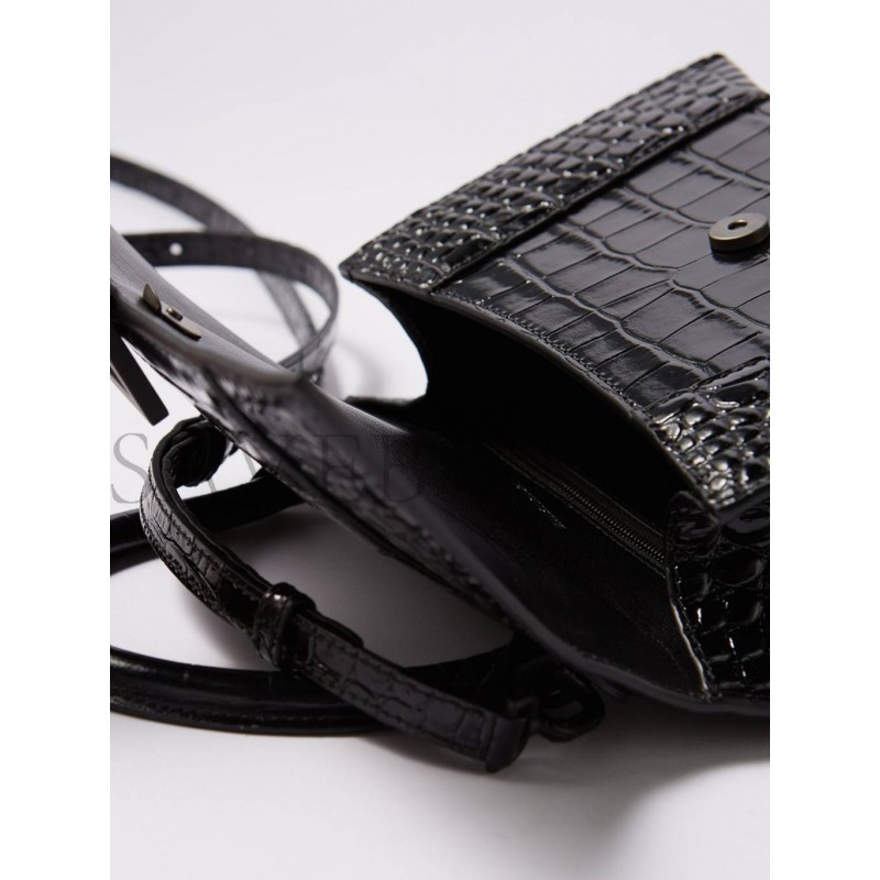 BALENCIAGA BLACK HOURGLASS S CROCODILE-EFFECT LEATHER BAG MATCHESFASHION US (22.5*15*10cm)