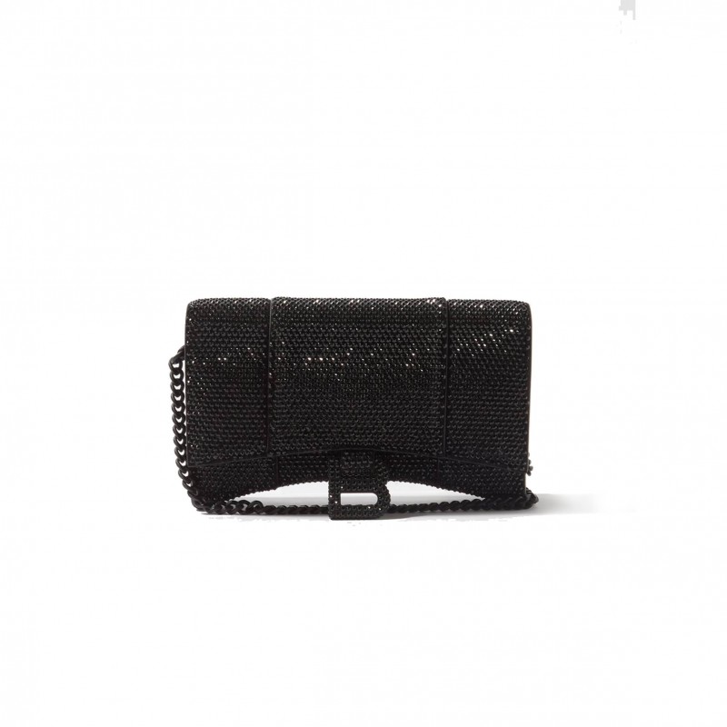BALENCIAGA BLACK HOURGLASS CRYSTAL-EMBELLISHED CROSS-BODY BAG MATCHESFASHION US (20*11.3*6cm)