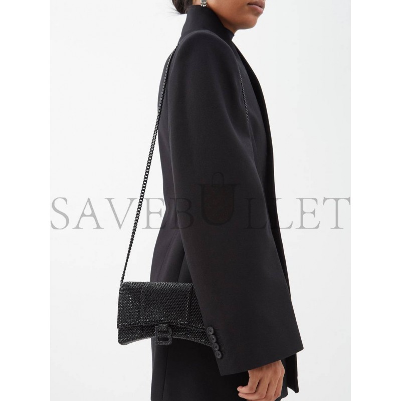 BALENCIAGA BLACK HOURGLASS CRYSTAL-EMBELLISHED CROSS-BODY BAG MATCHESFASHION US (20*11.3*6cm)