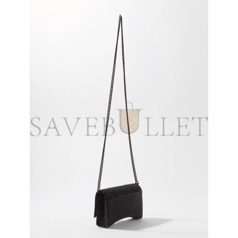 BALENCIAGA BLACK HOURGLASS CRYSTAL-EMBELLISHED CROSS-BODY BAG MATCHESFASHION US (20*11.3*6cm)