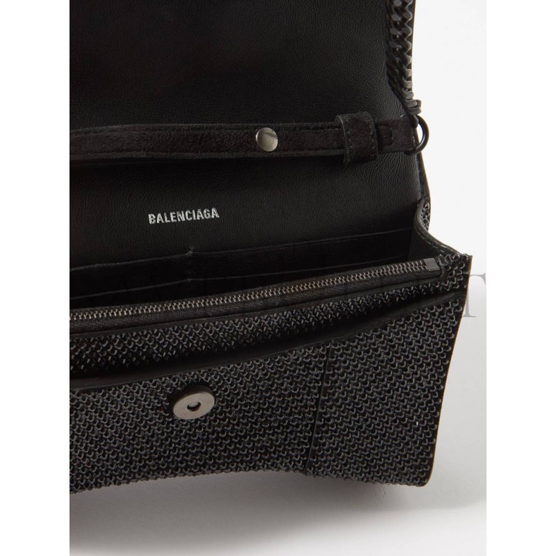 BALENCIAGA BLACK HOURGLASS CRYSTAL-EMBELLISHED CROSS-BODY BAG MATCHESFASHION US (20*11.3*6cm)