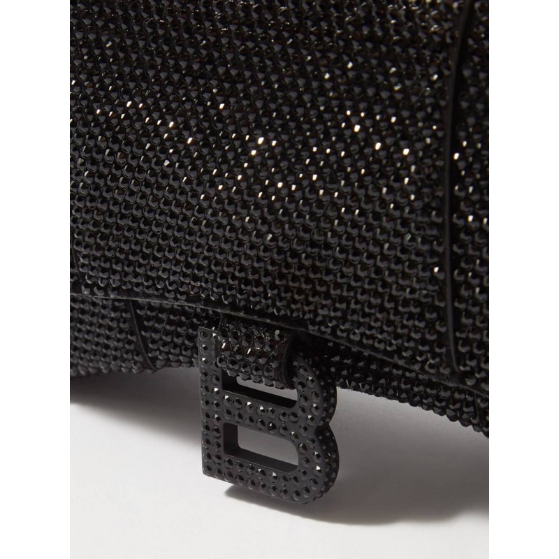 BALENCIAGA BLACK HOURGLASS CRYSTAL-EMBELLISHED CROSS-BODY BAG MATCHESFASHION US (20*11.3*6cm)