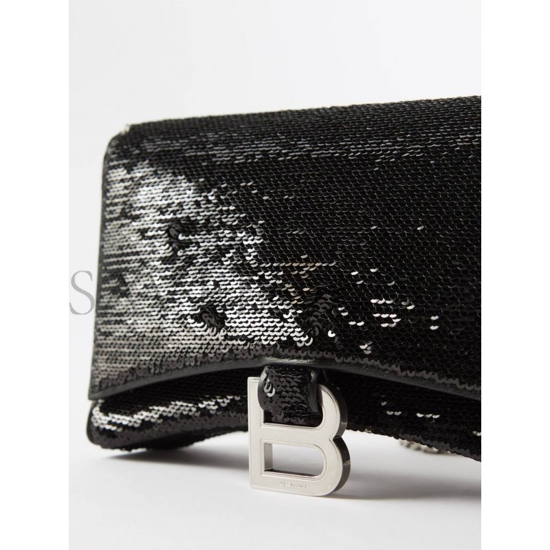 BALENCIAGA BLACK HOURGLASS SEQUINNED LEATHER CROSS-BODY BAG MATCHESFASHION US (19.5*12*5cm)