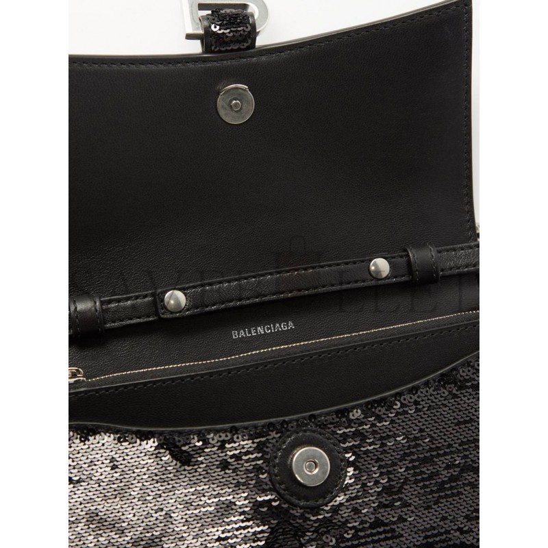 BALENCIAGA BLACK HOURGLASS SEQUINNED LEATHER CROSS-BODY BAG MATCHESFASHION US (19.5*12*5cm)