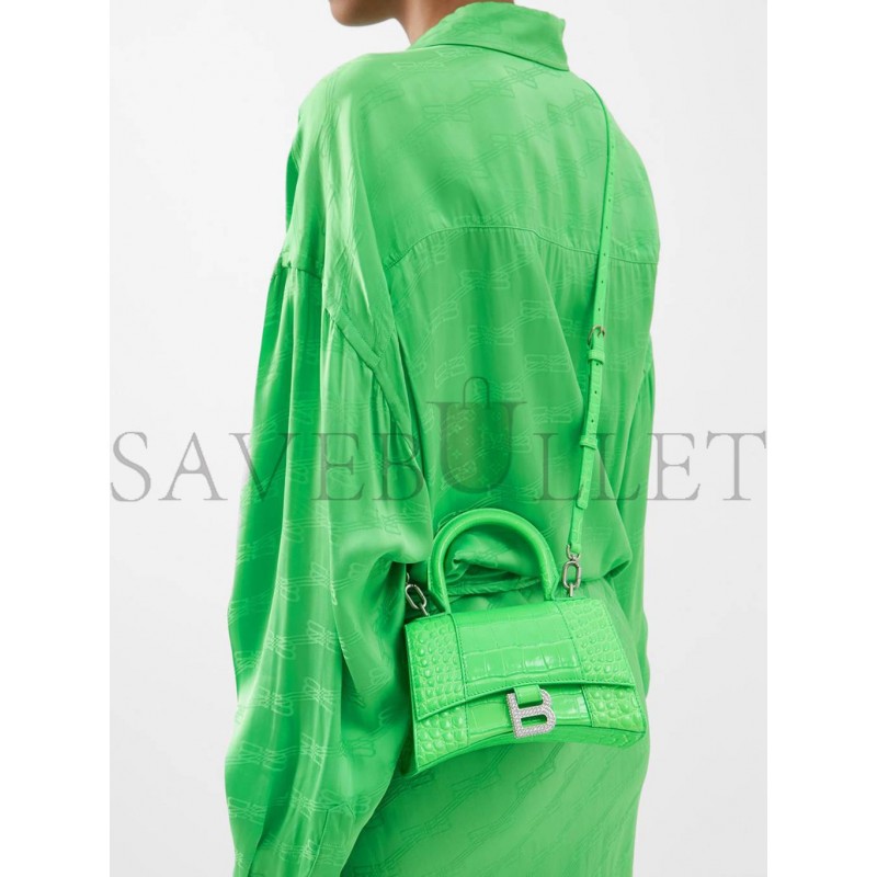 BALENCIAGA GREEN HOURGLASS XS CROCODILE-EFFECT LEATHER BAG  MATCHESFASHION US (19*12.5*8cm)