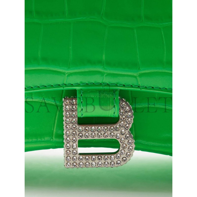 BALENCIAGA GREEN HOURGLASS XS CROCODILE-EFFECT LEATHER BAG  MATCHESFASHION US (19*12.5*8cm)