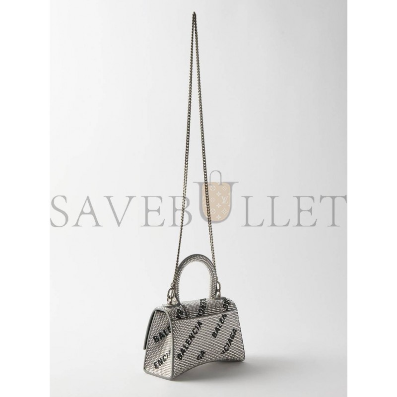 BALENCIAGA SILVER HOURGLASS XS CRYSTAL-EMBELLISHED LEATHER BAG MATCHESFASHION US (19*12*6.6cm)