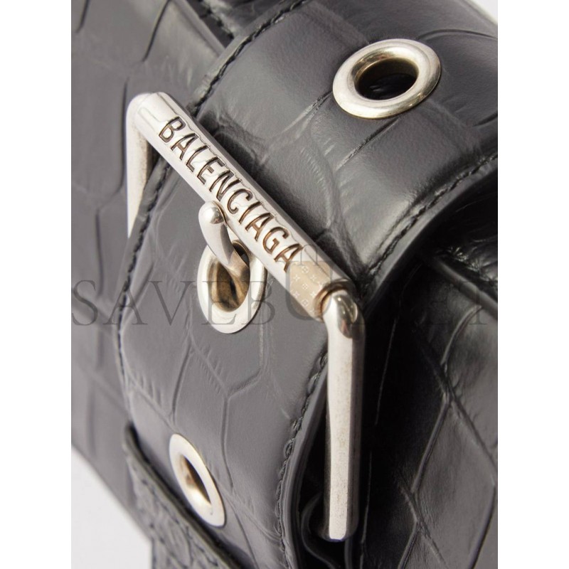 BALENCIAGA BLACK LINDSAY S CROCODILE-EFFECT LEATHER SHOULDER BAG MATCHESFASHION US (25.6*11.4*7.3cm)