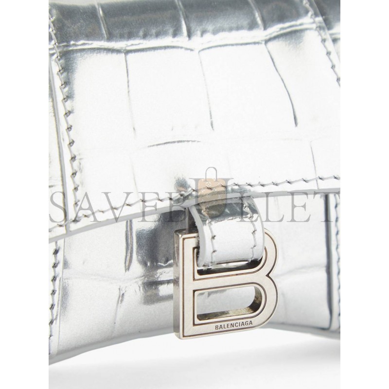 BALENCIAGA SILVER HOURGLASS MINI CROCODILE-EFFECT LEATHER BAG MATCHESFASHION US (11.6*7.8*4.5cm)