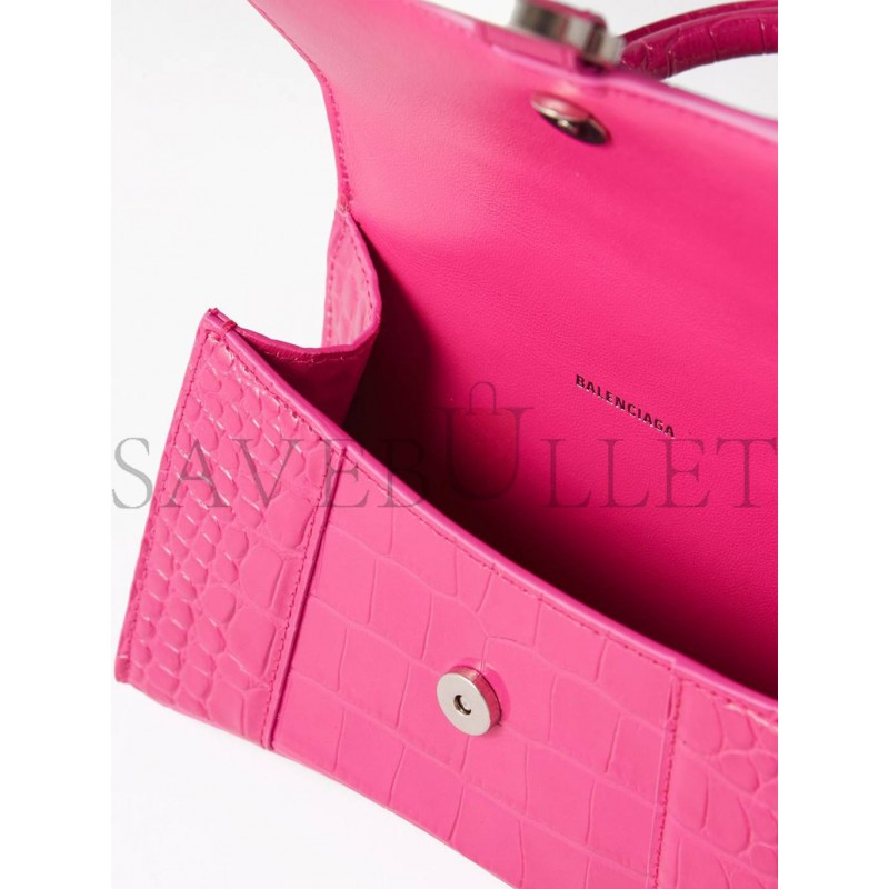 BALENCIAGA PINK HOURGLASS XS CROCODILE-EFFECT LEATHER BAG MATCHESFASHION US (19.5*12*5cm)