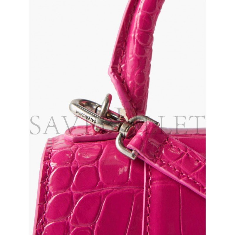 BALENCIAGA PINK HOURGLASS XS CROCODILE-EFFECT LEATHER BAG MATCHESFASHION US (19.5*12*5cm)