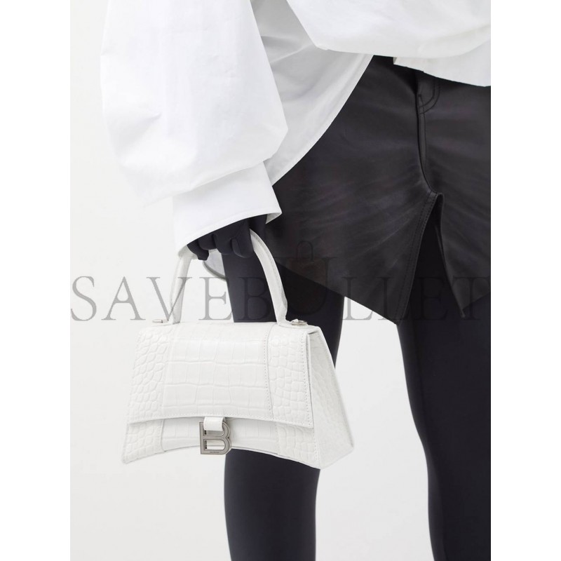 BALENCIAGA WHITE HOURGLASS S CROCODILE-EFFECT LEATHER BAG  MATCHESFASHION US (22.8*15.2*9cm)