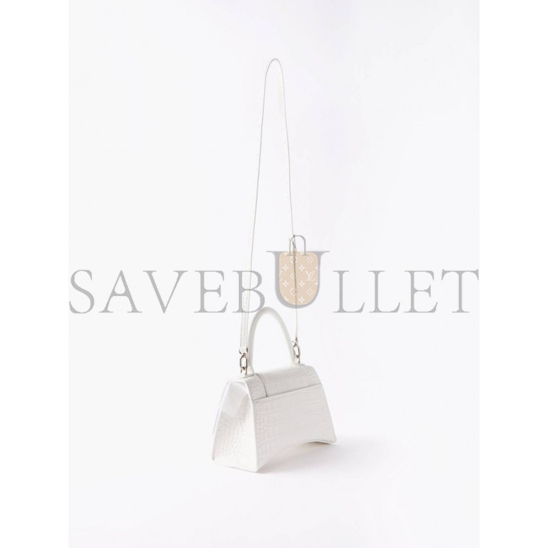 BALENCIAGA WHITE HOURGLASS S CROCODILE-EFFECT LEATHER BAG  MATCHESFASHION US (22.8*15.2*9cm)