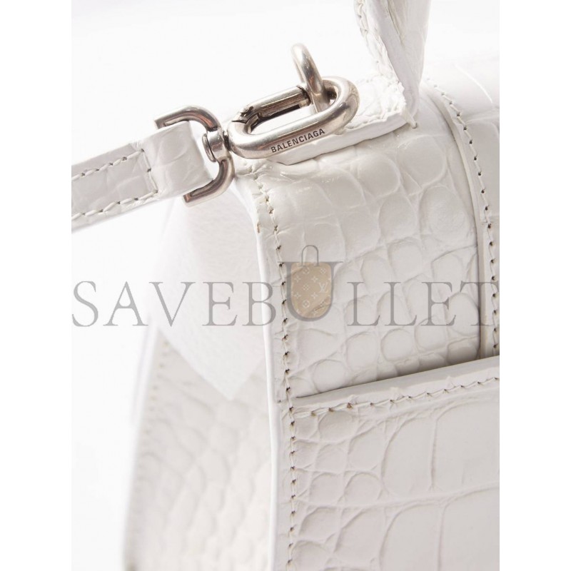 BALENCIAGA WHITE HOURGLASS S CROCODILE-EFFECT LEATHER BAG  MATCHESFASHION US (22.8*15.2*9cm)