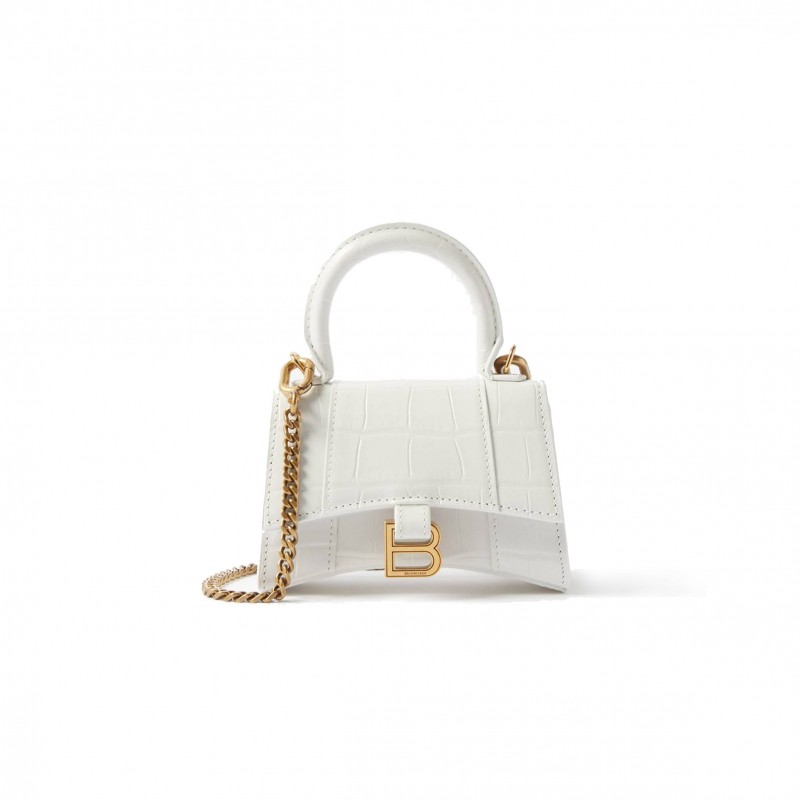 BALENCIAGA WHITE HOURGLASS MINI CROCODILE-EFFECT CROSS-BODY BAG MATCHESFASHION US (12*8*4.6cm)