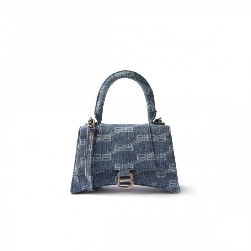 BALENCIAGA BLUE HOURGLASS MONOGRAMMED DENIM BAG MATCHESFASHION US (22.5*13.4*9.5cm)