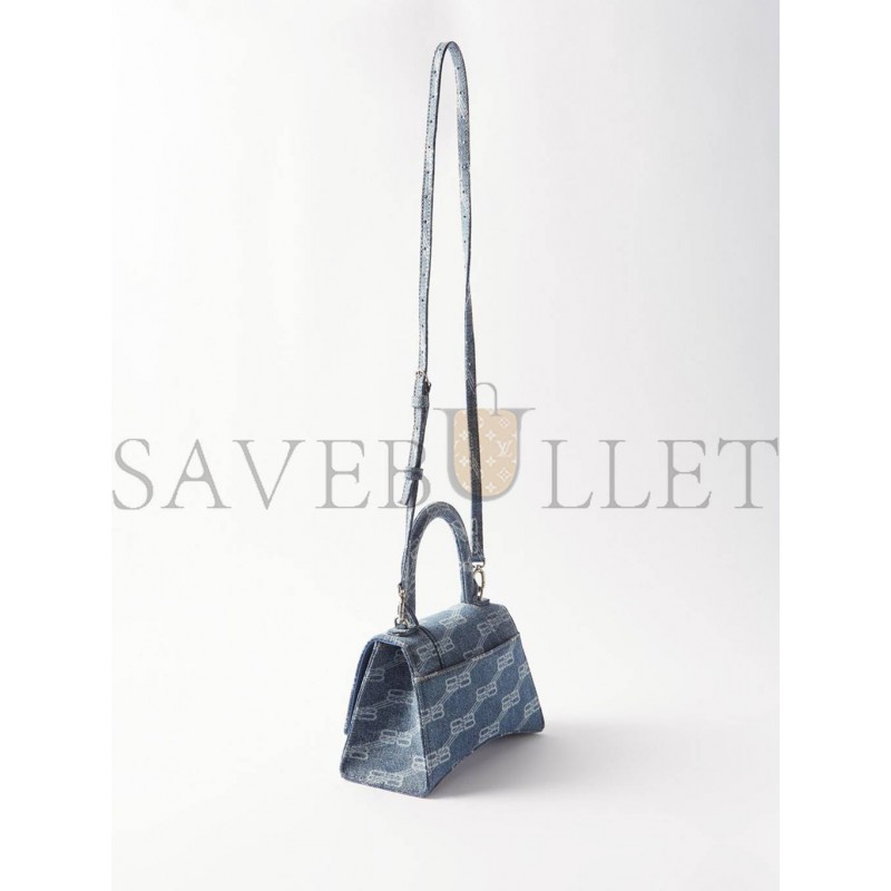 BALENCIAGA BLUE HOURGLASS MONOGRAMMED DENIM BAG MATCHESFASHION US (22.5*13.4*9.5cm)
