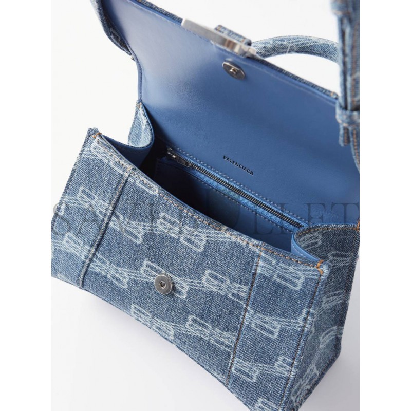 BALENCIAGA BLUE HOURGLASS MONOGRAMMED DENIM BAG MATCHESFASHION US (22.5*13.4*9.5cm)