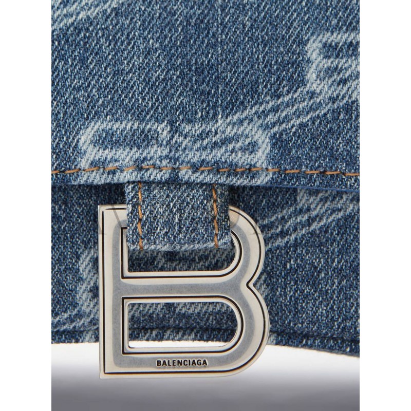 BALENCIAGA BLUE HOURGLASS MONOGRAMMED DENIM BAG MATCHESFASHION US (22.5*13.4*9.5cm)