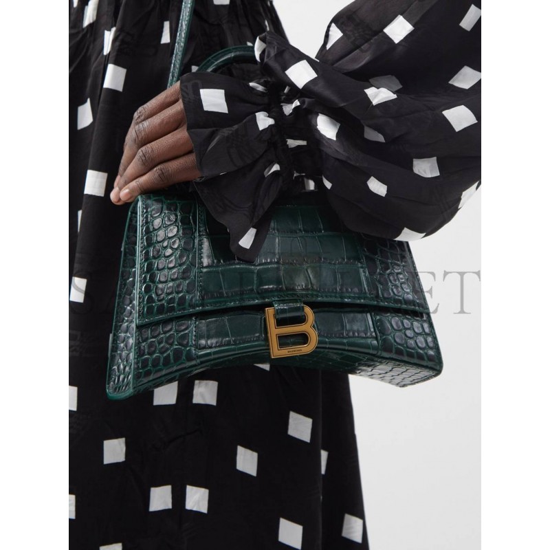 BALENCIAGA GREEN HOURGLASS S CROCODILE-EFFECT LEATHER BAG  MATCHESFASHION US (22.5*15*10cm)