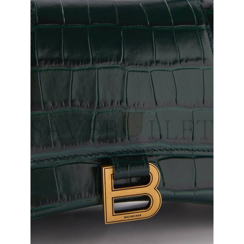 BALENCIAGA GREEN HOURGLASS S CROCODILE-EFFECT LEATHER BAG  MATCHESFASHION US (22.5*15*10cm)