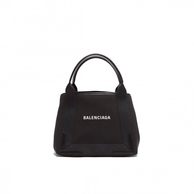 BALENCIAGA BLACK CABAS S LOGO-PRINT LEATHER-TRIM CANVAS TOTE BAG  MATCHESFASHION US (35*25*19cm)