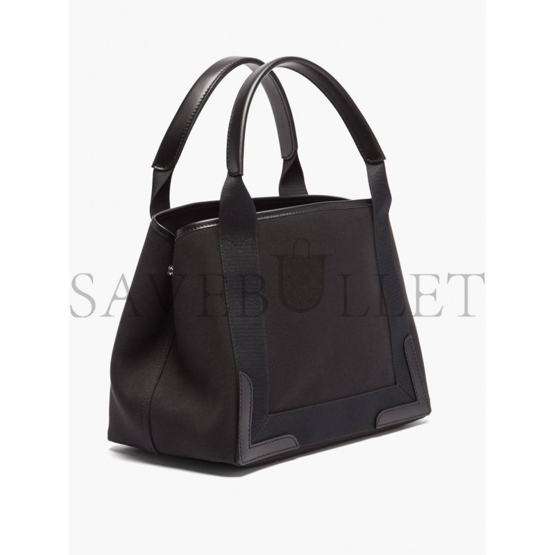 BALENCIAGA BLACK CABAS S LOGO-PRINT LEATHER-TRIM CANVAS TOTE BAG  MATCHESFASHION US (35*25*19cm)