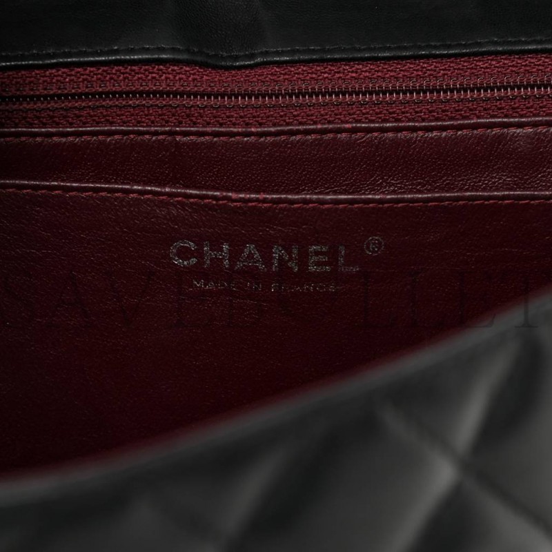 CHANEL LAMBSKIN QUILTED JUMBO SINGLE FLAP BLACK SILVER HARDWARE (30*20*9cm)