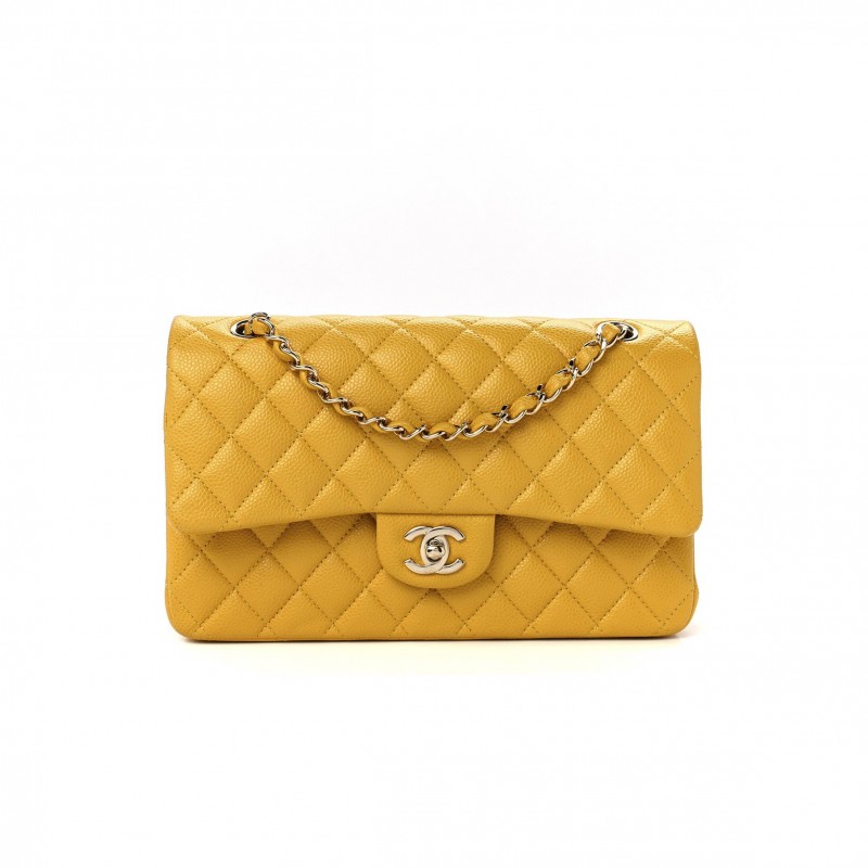 CHANEL CAVIAR QUILTED MEDIUM DOUBLE FLAP YELLOW (25*15*6cm)