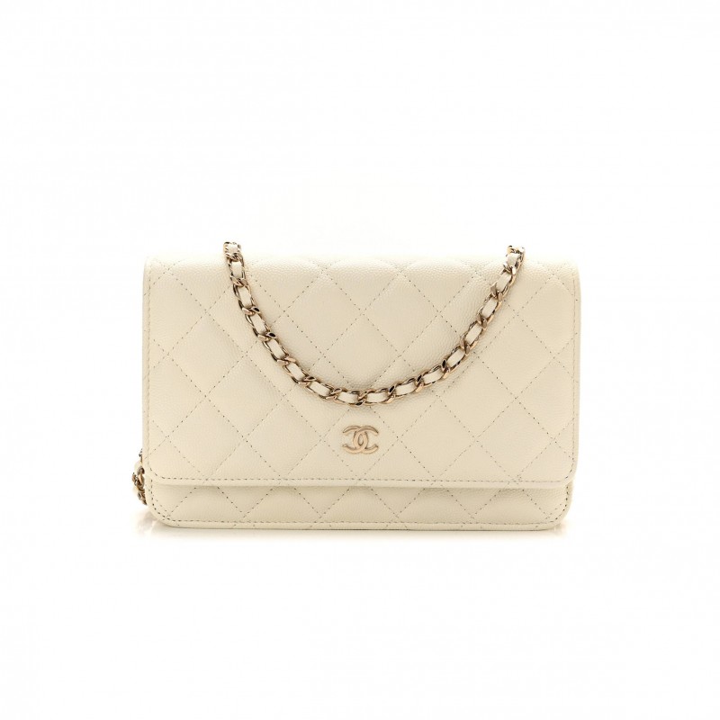 CHANEL CAVIAR QUILTED WALLET ON CHAIN WOC WHITE ROSE GOLD HARDWARE (19*12*4cm) CHANEL CAVIAR QUILTED WALLET ON CHAIN WOC WHITE ROSE GOLD HARDWARE (19*12*4cm)