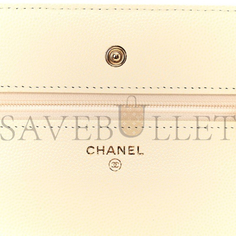 CHANEL CAVIAR QUILTED WALLET ON CHAIN WOC WHITE ROSE GOLD HARDWARE (19*12*4cm) CHANEL CAVIAR QUILTED WALLET ON CHAIN WOC WHITE ROSE GOLD HARDWARE (19*12*4cm)