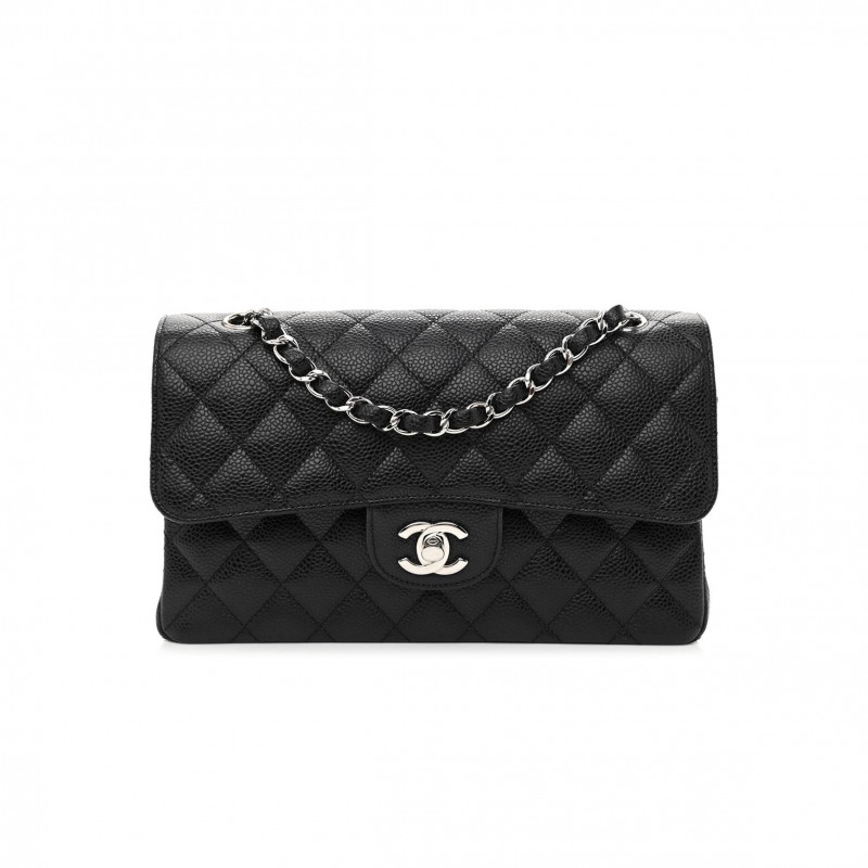 CHANEL CAVIAR QUILTED SMALL DOUBLE FLAP BLACK SILVER HARDWARE (23*14*6cm) CHANEL CAVIAR QUILTED SMALL DOUBLE FLAP BLACK SILVER HARDWARE (23*14*6cm)