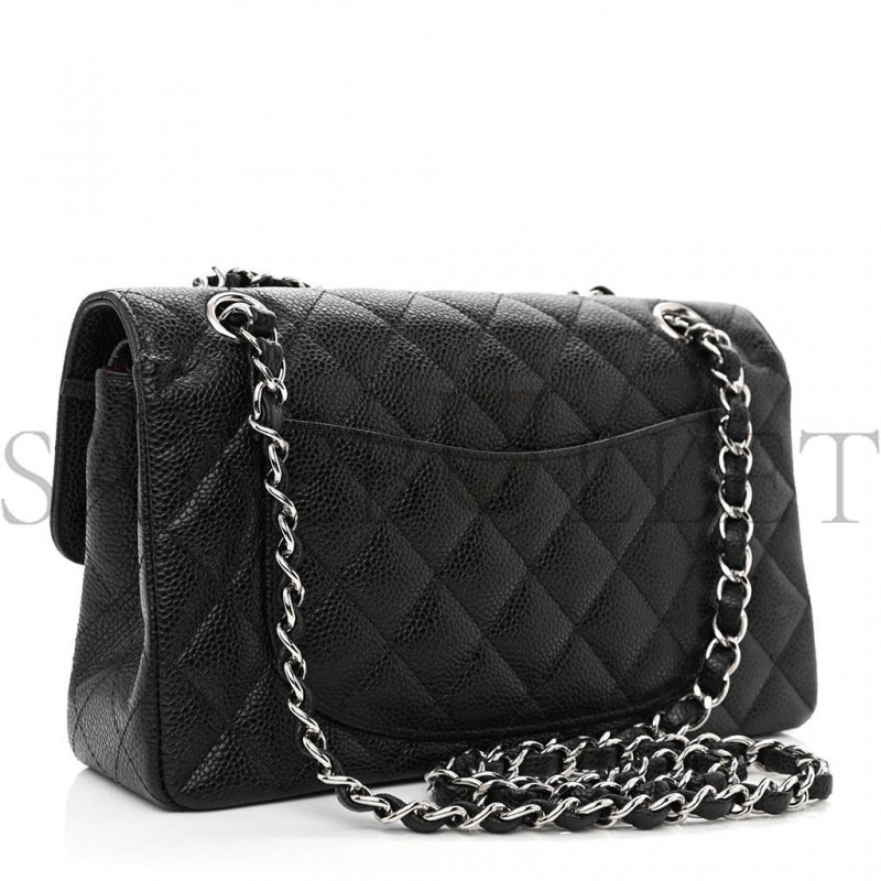 CHANEL CAVIAR QUILTED SMALL DOUBLE FLAP BLACK SILVER HARDWARE (23*14*6cm) CHANEL CAVIAR QUILTED SMALL DOUBLE FLAP BLACK SILVER HARDWARE (23*14*6cm)