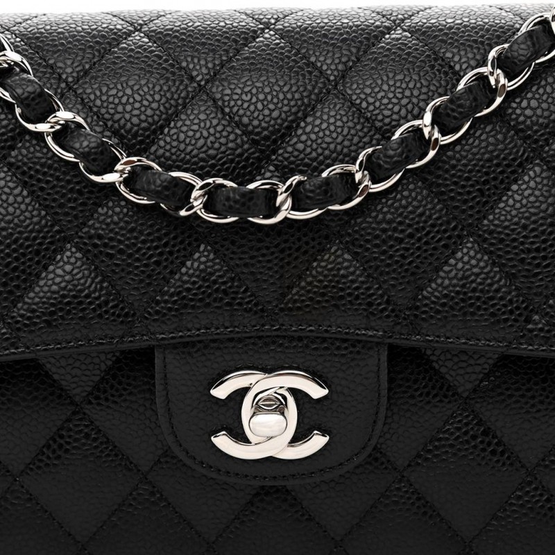 CHANEL CAVIAR QUILTED SMALL DOUBLE FLAP BLACK SILVER HARDWARE (23*14*6cm) CHANEL CAVIAR QUILTED SMALL DOUBLE FLAP BLACK SILVER HARDWARE (23*14*6cm)