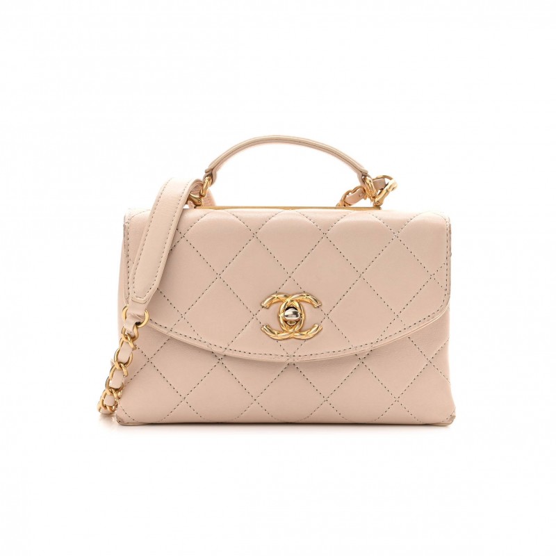 CHANEL LAMBSKIN QUILTED CC MINI TOP HANDLE FLAP LIGHT PINK GOLD HARDWARE (19*13*8cm)