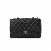 CHANEL CRINKLED PATENT QUILTED JUMBO SINGLE FLAP BLACK SILVER HARDWARE (30*18*8cm) CHANEL CRINKLED PATENT QUILTED JUMBO SINGLE FLAP BLACK SILVER HARDWARE (30*18*8cm)
