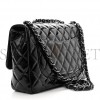 CHANEL CRINKLED PATENT QUILTED JUMBO SINGLE FLAP BLACK SILVER HARDWARE (30*18*8cm) CHANEL CRINKLED PATENT QUILTED JUMBO SINGLE FLAP BLACK SILVER HARDWARE (30*18*8cm)