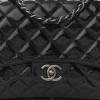 CHANEL CRINKLED PATENT QUILTED JUMBO SINGLE FLAP BLACK SILVER HARDWARE (30*18*8cm) CHANEL CRINKLED PATENT QUILTED JUMBO SINGLE FLAP BLACK SILVER HARDWARE (30*18*8cm)