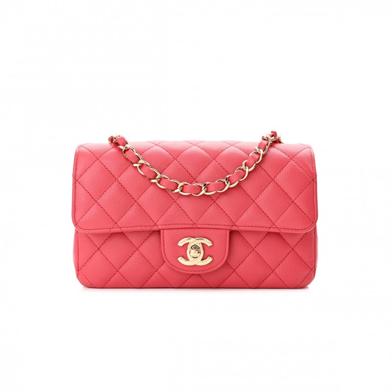 CHANEL CAVIAR QUILTED MINI RECTANGULAR FLAP DARK PINK ROSE GOLD HARDWARE (20*13*6cm) CHANEL CAVIAR QUILTED MINI RECTANGULAR FLAP DARK PINK ROSE GOLD HARDWARE (20*13*6cm)