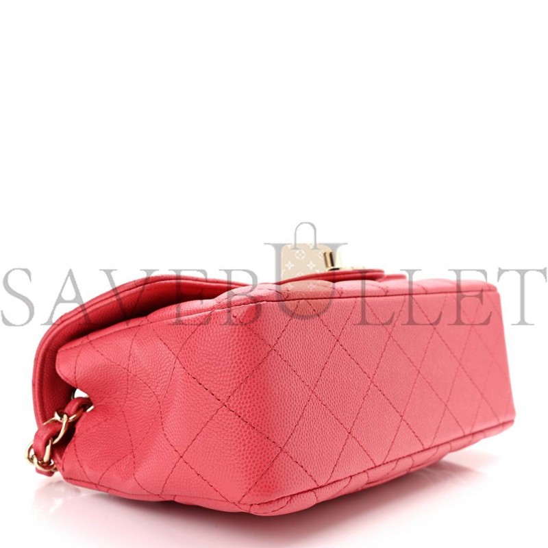 CHANEL CAVIAR QUILTED MINI RECTANGULAR FLAP DARK PINK ROSE GOLD HARDWARE (20*13*6cm) CHANEL CAVIAR QUILTED MINI RECTANGULAR FLAP DARK PINK ROSE GOLD HARDWARE (20*13*6cm)