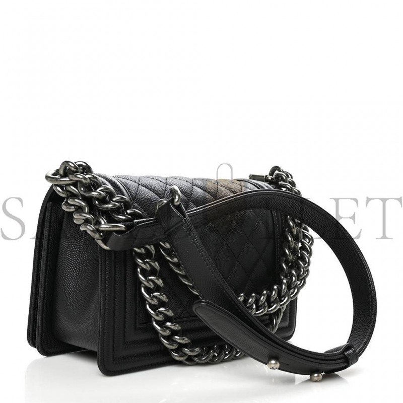 CHANEL CAVIAR QUILTED SMALL BOY FLAP BLACK SILVER HARDWARE (19.7*12.1*7.6cm) CHANEL CAVIAR QUILTED SMALL BOY FLAP BLACK SILVER HARDWARE (19.7*12.1*7.6cm)
