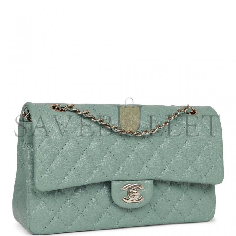 CHANEL MEDIUM CLASSIC DOUBLE FLAP BAG GREEN CAVIAR LIGHT GOLD HARDWARE (25*15*7cm) CHANEL MEDIUM CLASSIC DOUBLE FLAP BAG GREEN CAVIAR LIGHT GOLD HARDWARE (25*15*7cm)