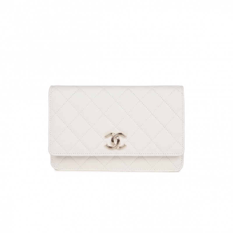 CHANEL WALLET ON CHAIN WOC WHITE CAVIAR LIGHT GOLD HARDWARE (19*12*4cm)