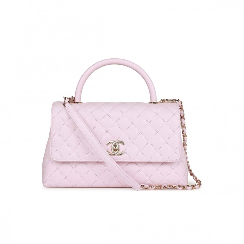 CHANEL MEDIUM COCO HANDLE FLAP BAG LIGHT PINK CAVIAR LIGHT GOLD HARDWARE (29*18*11cm) CHANEL MEDIUM COCO HANDLE FLAP BAG LIGHT PINK CAVIAR LIGHT GOLD HARDWARE (29*18*11cm)