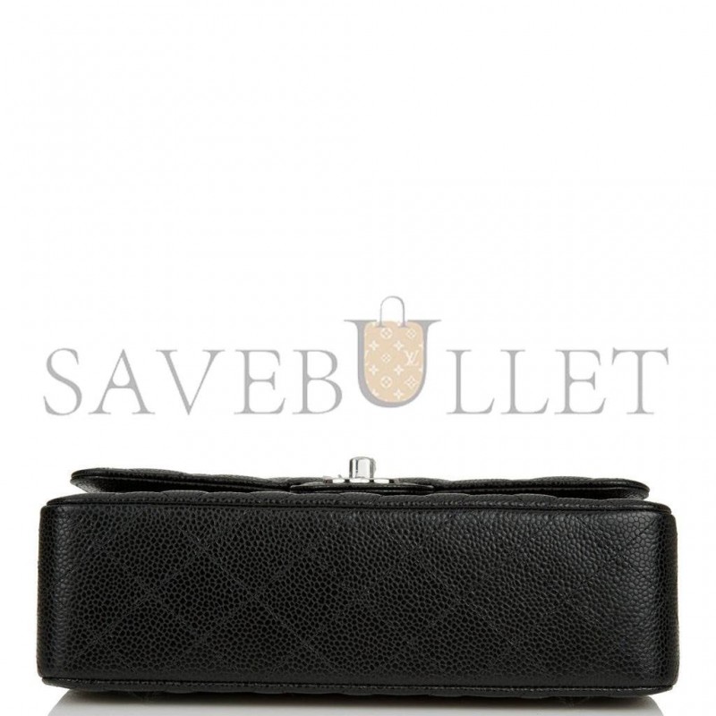 CHANEL SMALL CLASSIC DOUBLE FLAP BLACK CAVIAR SILVER HARDWARE (23*13*6cm)