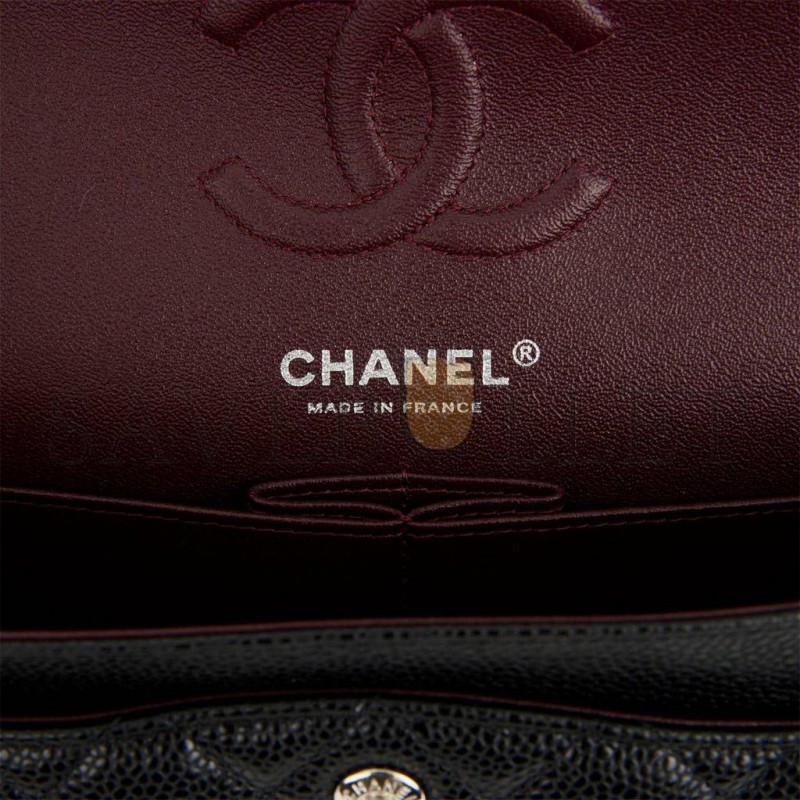 CHANEL SMALL CLASSIC DOUBLE FLAP BLACK CAVIAR SILVER HARDWARE (23*13*6cm)