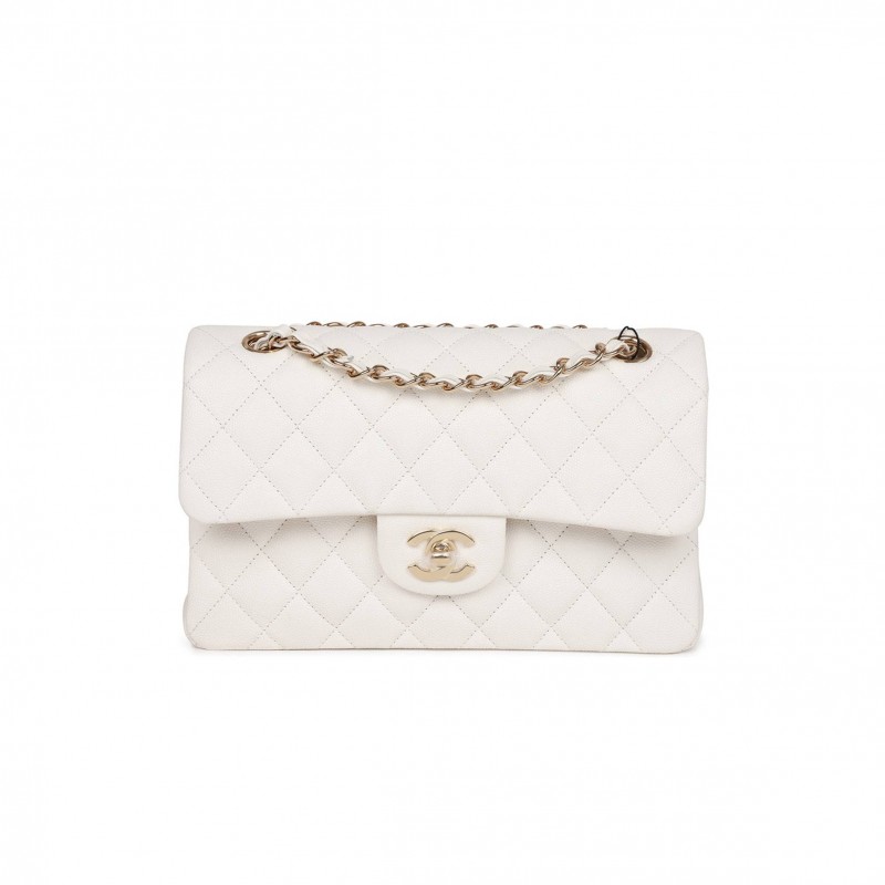 CHANEL SMALL CLASSIC DOUBLE FLAP WHITE CAVIAR GOLD HARDWARE (23*13*6cm) CHANEL SMALL CLASSIC DOUBLE FLAP WHITE CAVIAR GOLD HARDWARE (23*13*6cm)