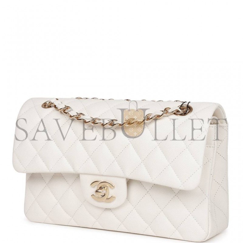 CHANEL SMALL CLASSIC DOUBLE FLAP WHITE CAVIAR GOLD HARDWARE (23*13*6cm) CHANEL SMALL CLASSIC DOUBLE FLAP WHITE CAVIAR GOLD HARDWARE (23*13*6cm)